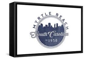 Myrtle Beach, South Carolina - Skyline Seal (Blue)-Lantern Press-Framed Stretched Canvas