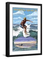 Myrtle Beach, South Carolina - Surfer with Inset-Lantern Press-Framed Art Print