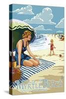 Myrtle Beach, South Carolina - Woman on Beach-Lantern Press-Stretched Canvas