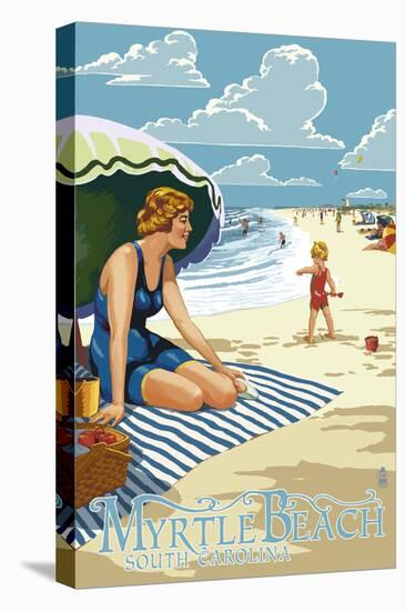 Myrtle Beach, South Carolina - Woman on Beach-Lantern Press-Stretched Canvas