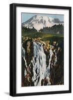 'Myrtle Falls and Mount Rainier', c1916-Asahel Curtis-Framed Premium Photographic Print