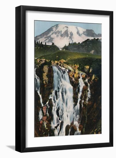 'Myrtle Falls and Mount Rainier', c1916-Asahel Curtis-Framed Premium Photographic Print
