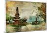 Mysterious Balinese Temples, Artwork In Painting Style-Maugli-l-Mounted Art Print
