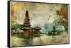 Mysterious Balinese Temples, Artwork In Painting Style-Maugli-l-Framed Stretched Canvas