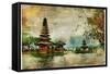 Mysterious Balinese Temples, Artwork In Painting Style-Maugli-l-Framed Stretched Canvas