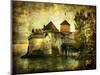 Mysterious Castle On The Lake - Artwork In Painting Style-Maugli-l-Mounted Art Print