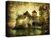 Mysterious Castle On The Lake - Artwork In Painting Style-Maugli-l-Stretched Canvas