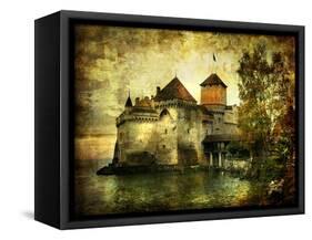 Mysterious Castle On The Lake - Artwork In Painting Style-Maugli-l-Framed Stretched Canvas