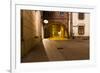 Mysterious Narrow Alley with Lanterns in Krakow at Night-dziewul-Framed Photographic Print