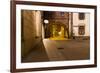 Mysterious Narrow Alley with Lanterns in Krakow at Night-dziewul-Framed Photographic Print