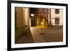 Mysterious Narrow Alley with Lanterns in Krakow at Night-dziewul-Framed Photographic Print