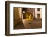 Mysterious Narrow Alley with Lanterns in Krakow at Night-dziewul-Framed Photographic Print