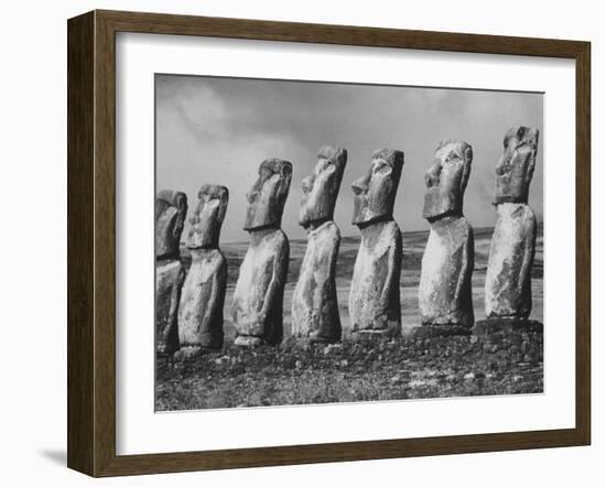 Mysterious Stone Statues on Easter Island-Carl Mydans-Framed Photographic Print