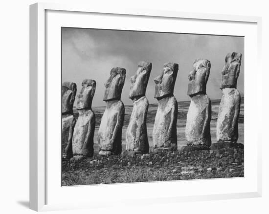 Mysterious Stone Statues on Easter Island-Carl Mydans-Framed Photographic Print