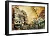 Mysterious Temples Of Ancient Civilisation - Artwork In Painting Style (From My Cambodian Series)-Maugli-l-Framed Premium Giclee Print