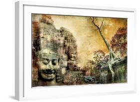 Mysterious Temples Of Ancient Civilisation - Artwork In Painting Style (From My Cambodian Series)-Maugli-l-Framed Art Print