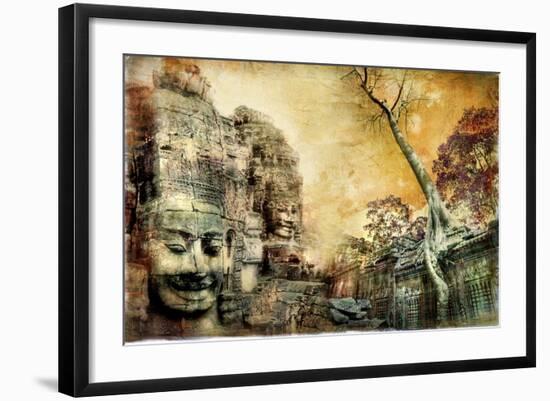 Mysterious Temples Of Ancient Civilisation - Artwork In Painting Style (From My Cambodian Series)-Maugli-l-Framed Art Print