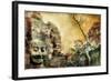 Mysterious Temples Of Ancient Civilisation - Artwork In Painting Style (From My Cambodian Series)-Maugli-l-Framed Art Print