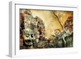 Mysterious Temples Of Ancient Civilisation - Artwork In Painting Style (From My Cambodian Series)-Maugli-l-Framed Art Print