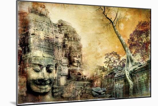 Mysterious Temples Of Ancient Civilisation - Artwork In Painting Style (From My Cambodian Series)-Maugli-l-Mounted Art Print