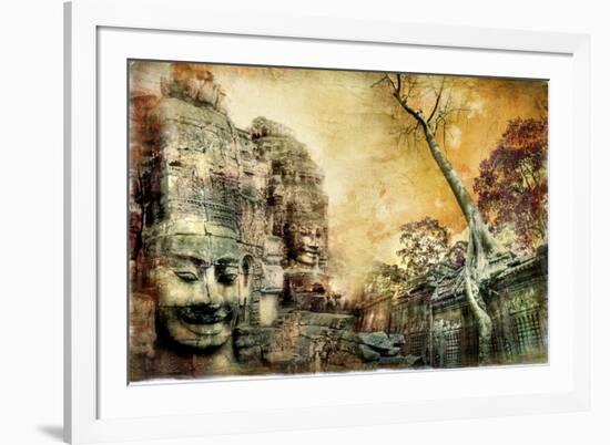 Mysterious Temples Of Ancient Civilisation - Artwork In Painting Style (From My Cambodian Series)-Maugli-l-Framed Art Print