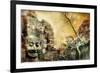 Mysterious Temples Of Ancient Civilisation - Artwork In Painting Style (From My Cambodian Series)-Maugli-l-Framed Art Print