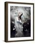 Mystery. Origami. Woman with White Paper Pigeon. Fairy Tale. Fantasy-Iryna Hramavataya-Framed Photographic Print