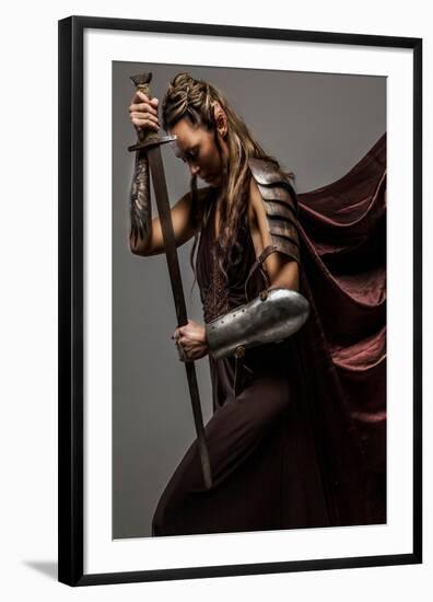 Mystic Elf Woman With Sword-null-Framed Art Print