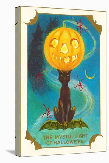 Mystic Light of Halloween, Jack O'Lantern on Black Cat-null-Stretched Canvas