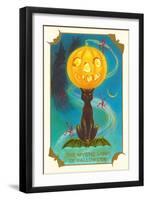 Mystic Light of Halloween, Jack O'Lantern on Black Cat-null-Framed Art Print