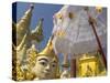 Mystical Figure, White Umbrella and Golden Stupas, Shwedagon Paya, Yangon, Myanmar-Eitan Simanor-Stretched Canvas