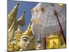 Mystical Figure, White Umbrella and Golden Stupas, Shwedagon Paya, Yangon, Myanmar-Eitan Simanor-Mounted Photographic Print