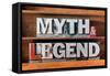 Myth and Legend Words Made from Metallic Letterpress Type on Wooden Tray-Yury Zap-Framed Stretched Canvas