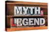 Myth and Legend Words Made from Metallic Letterpress Type on Wooden Tray-Yury Zap-Stretched Canvas