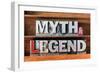 Myth and Legend Words Made from Metallic Letterpress Type on Wooden Tray-Yury Zap-Framed Photographic Print