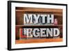 Myth and Legend Words Made from Metallic Letterpress Type on Wooden Tray-Yury Zap-Framed Photographic Print