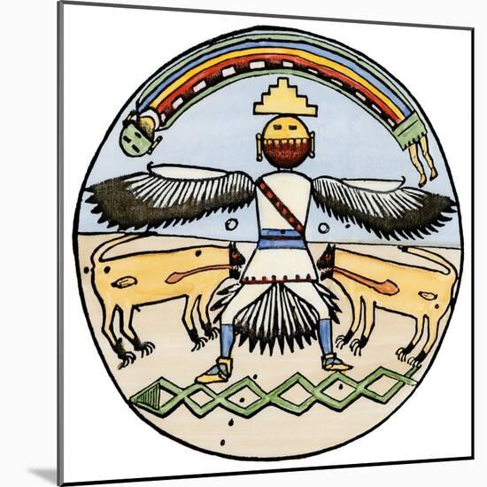 Mythical Figure of the Flying Eagle Man, Depicted under a Rainbow, Deity of War and Spirit of Rain-null-Mounted Giclee Print