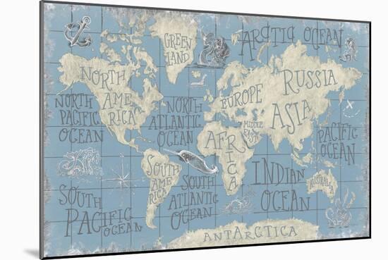 Mythical Map I Blue-Mary Urban-Mounted Art Print