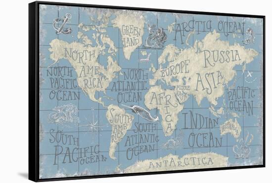 Mythical Map I Blue-Mary Urban-Framed Stretched Canvas