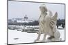 Mythological statue in the snow covered Belvedere Garten, Austria-Roberto Moiola-Mounted Photographic Print