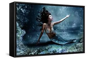 Mythology Being, Mermaid In Underwater Scene, Photo Compilation-coka-Framed Stretched Canvas