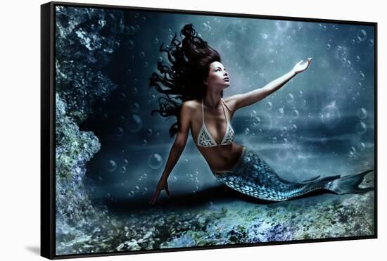 Mythology Being, Mermaid In Underwater Scene, Photo Compilation-coka-Framed Stretched Canvas