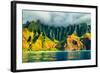 Na Pali Coast, Kauai, Hawaii View from Sea Sunset Cruise Tour. Nature Coastline Landscape in Kauai-null-Framed Photographic Print