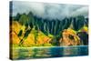 Na Pali Coast, Kauai, Hawaii View from Sea Sunset Cruise Tour. Nature Coastline Landscape in Kauai-null-Stretched Canvas