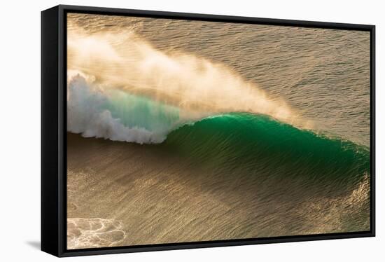 Na Pali Emerald-Breaking wave off the Na Pali coast, Kauai, Hawaii-Mark A Johnson-Framed Stretched Canvas