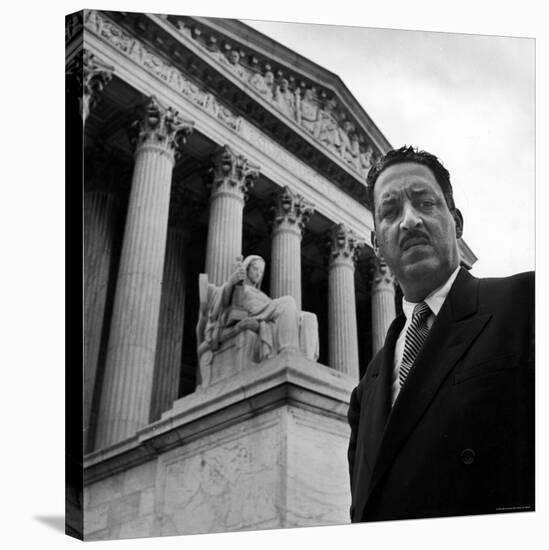 NAACP Chief Counsel Thurgood Marshall Standing on Steps of the Supreme Court Building-Hank Walker-Stretched Canvas