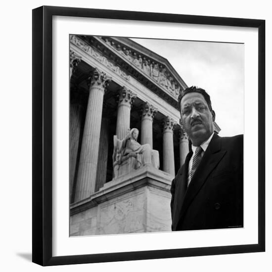 NAACP Chief Counsel Thurgood Marshall Standing on Steps of the Supreme Court Building-Hank Walker-Framed Premium Photographic Print