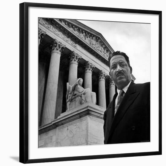 NAACP Chief Counsel Thurgood Marshall Standing on Steps of the Supreme Court Building-Hank Walker-Framed Premium Photographic Print