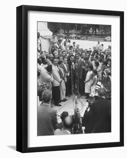 Naacp Lawyer Thurgood Marshall Speaking to the Press-Ed Clark-Framed Premium Photographic Print