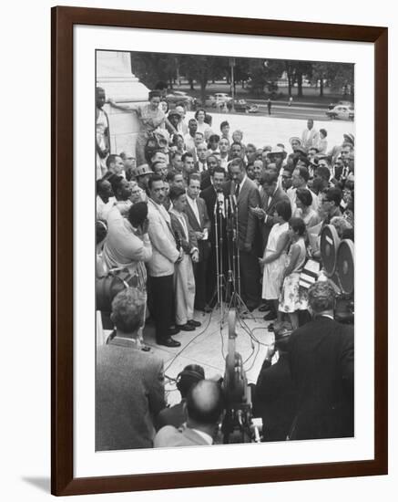 Naacp Lawyer Thurgood Marshall Speaking to the Press-Ed Clark-Framed Photographic Print